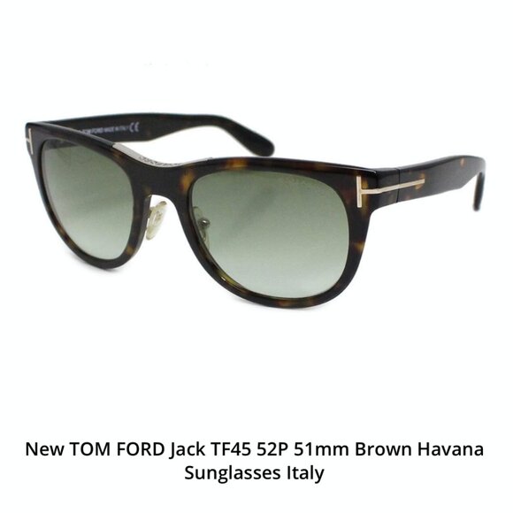 TOM FORD JACK TF45 52P Unisex Dark Havana Gray/Green Gradient Lens Sunglasses - Picture 1 of 15